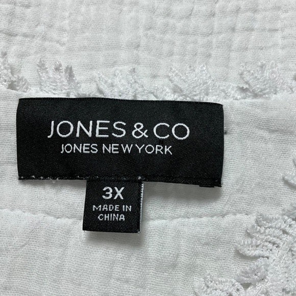 JONES & CO White Slub Textured 100% Cotton Lace Trim Batwing Short Sleeves 3X - Picture 6 of 10